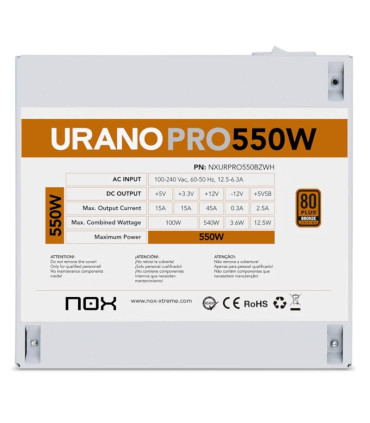 NOX Fuente ATX Urano PRO 550W Bronze Blanco