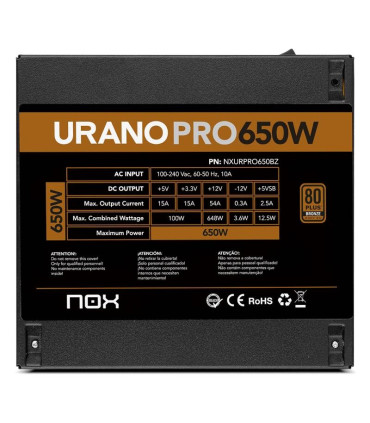 NOX Fuente ATX Urano PRO 650W Bronze
