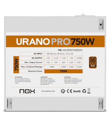 NOX Fuente ATX Urano PRO 750W Bronze Blanco