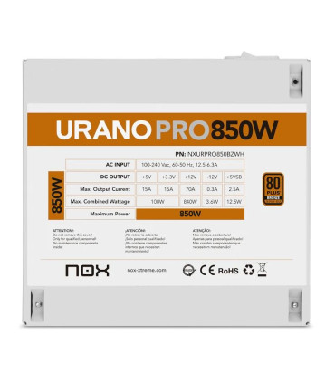 NOX Fuente ATX Urano PRO 850W Bronze Blanco