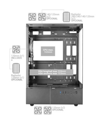 MARS GAMING Caja ATX Ventis FRGB Silence Negro