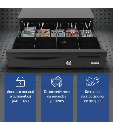 iggual Cajón Portamonedas IRON-50 42cm 5+8 negro