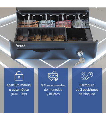 iggual Cajón Portamonedas IRON-10R 38cm 4+5 negro