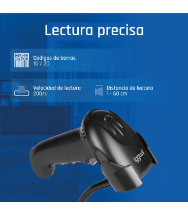 iggual Lector código barras 2D USB gatillo soporte