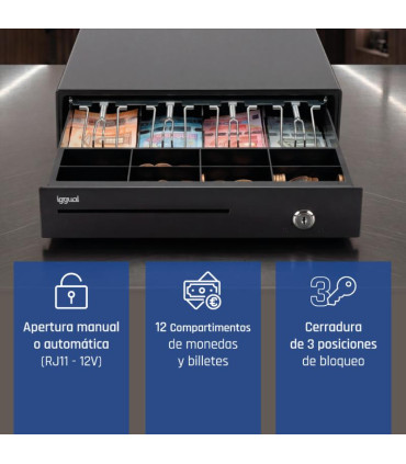 iggual Cajón Portamonedas IRON-15 37cm 4+8 negro