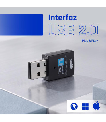 iggual Adaptador USB Wifi 300 Mbps mono 2.4GHz
