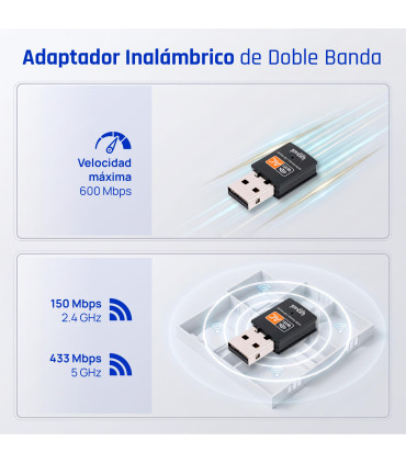 iggual Adaptador USB Wifi 600 Mbps dual 2.4G/5G